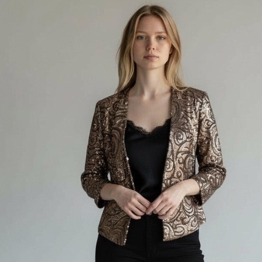 MNG Mango Elegant Sequin Jacket Champagne- Gold